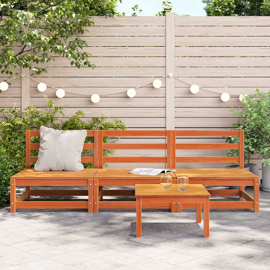 Gartensofas ohne Armlehnen 3 Stk. Wachsbraun Massivholz Kiefer