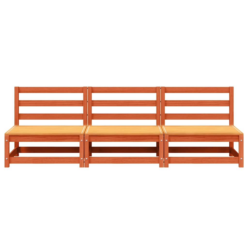 Gartensofas ohne Armlehnen 3 Stk. Wachsbraun Massivholz Kiefer