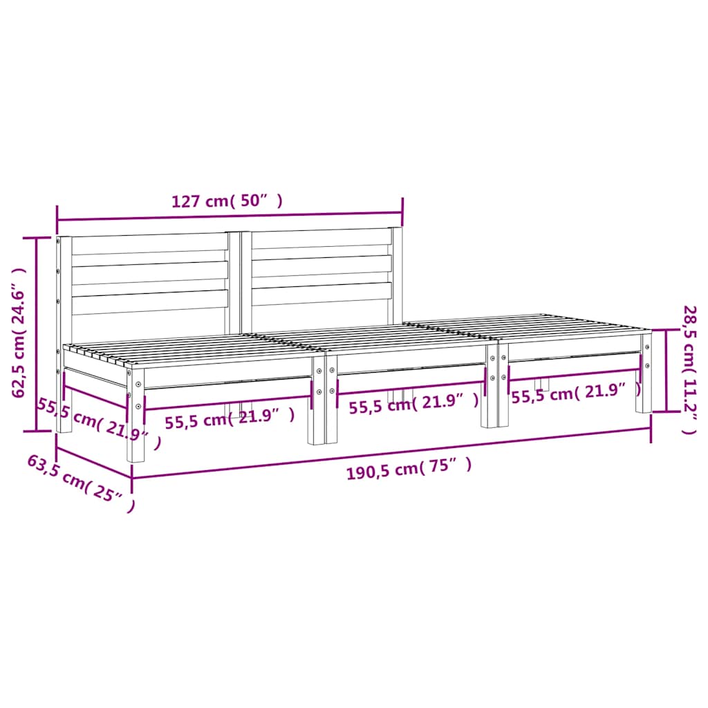 Gartensofa 3-Sitzer Massivholz Kiefer
