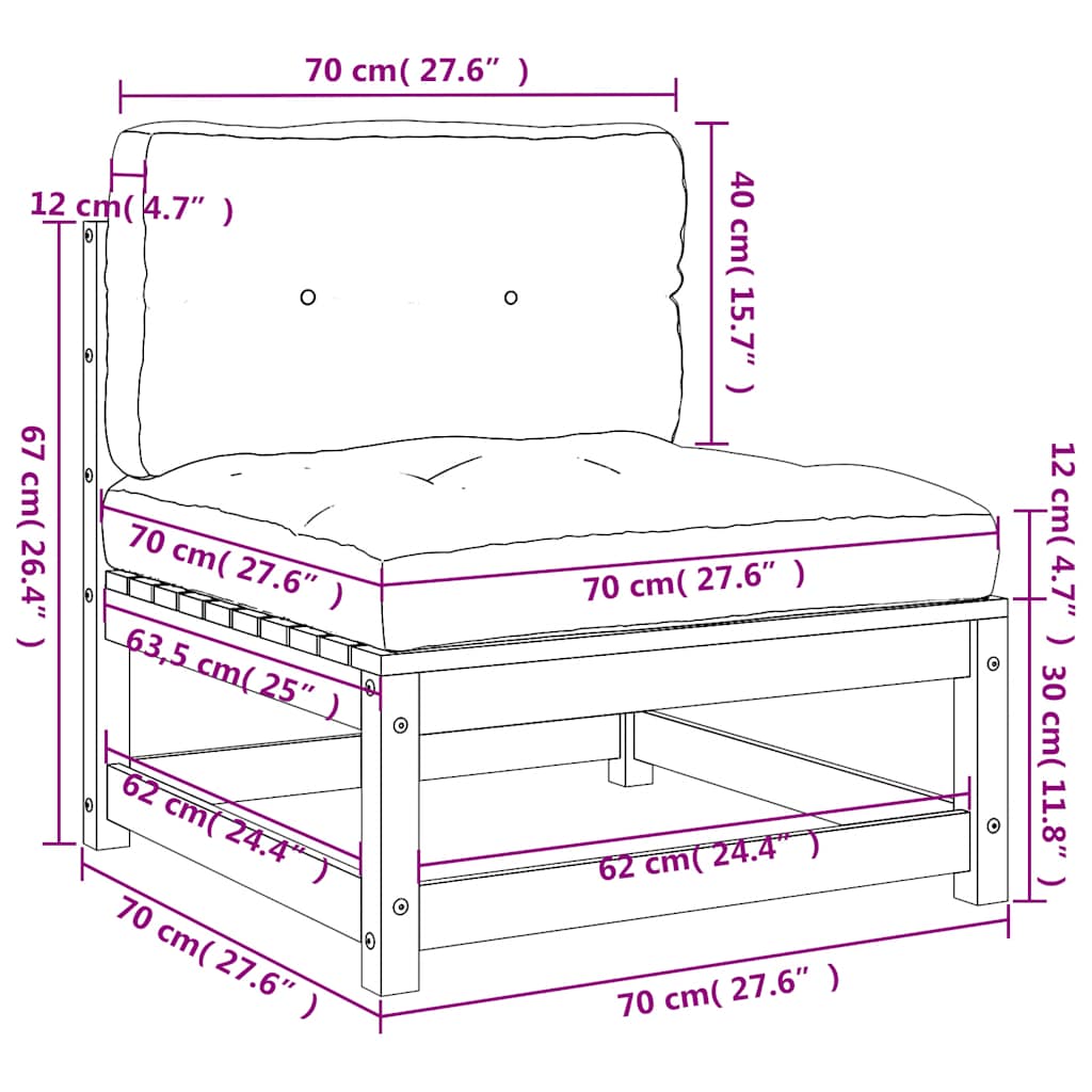 Gartensofas ohne Armlehnen mit Kissen 2 Stk. Wachsbraun Holz