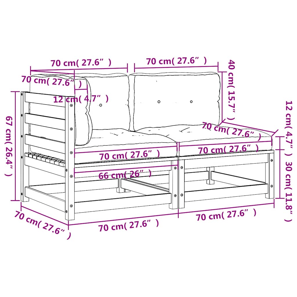 Gartensofa mit Kissen 2-Sitzer Wachsbraun Massivholz Kiefer