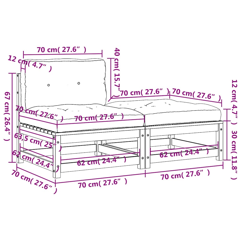 Gartensofa ohne Armlehnen mit Kissen und Hocker