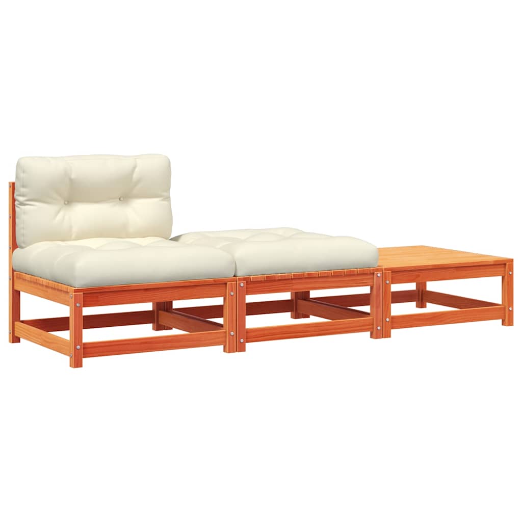 Gartensofa ohne Armlehnen mit Kissen und Hockern