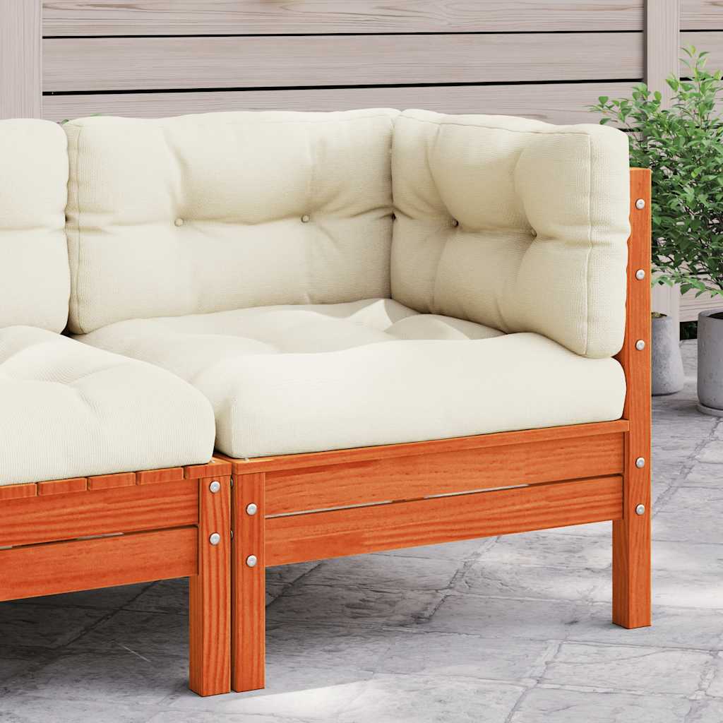 Garten-Ecksofa mit Kissen Wachsbraun Massivholz Kiefer
