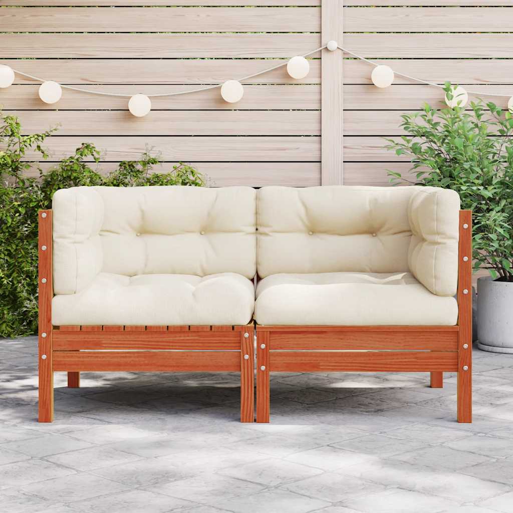 Garten-Ecksofa mit Kissen 2 Stk. Wachsbraun Massivholz Kiefer
