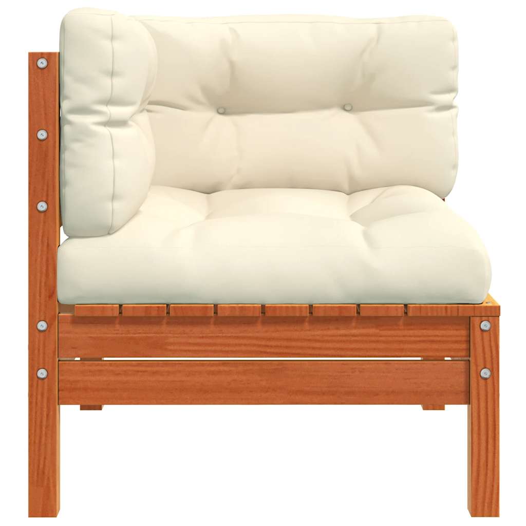 Garten-Ecksofa mit Kissen 2 Stk. Wachsbraun Massivholz Kiefer