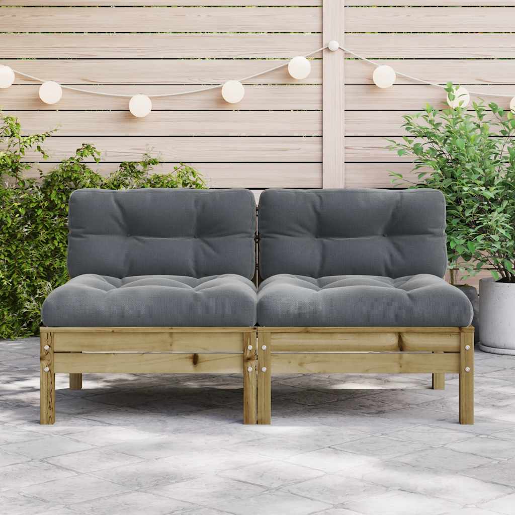 Gartensofa ohne Armlehnen mit Kissen 2 Stk. Kiefernholz
