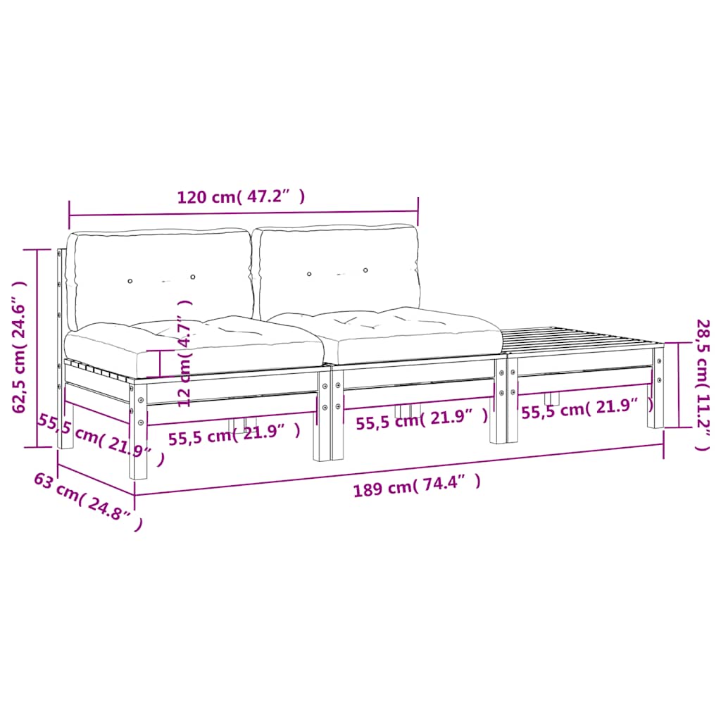 Gartensofa mit Kissen und Hocker 2-Sitzer