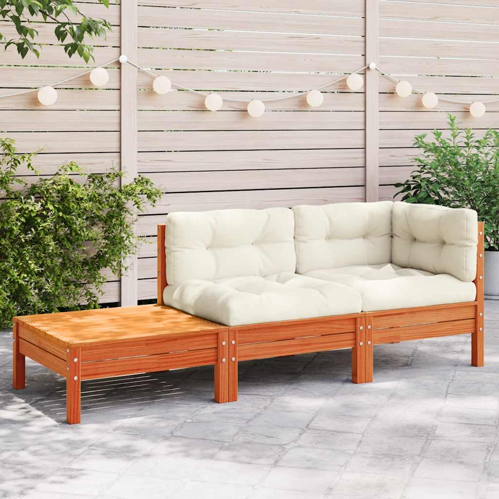 Gartensofa mit Kissen und Fußhocker Massivholz Kiefer