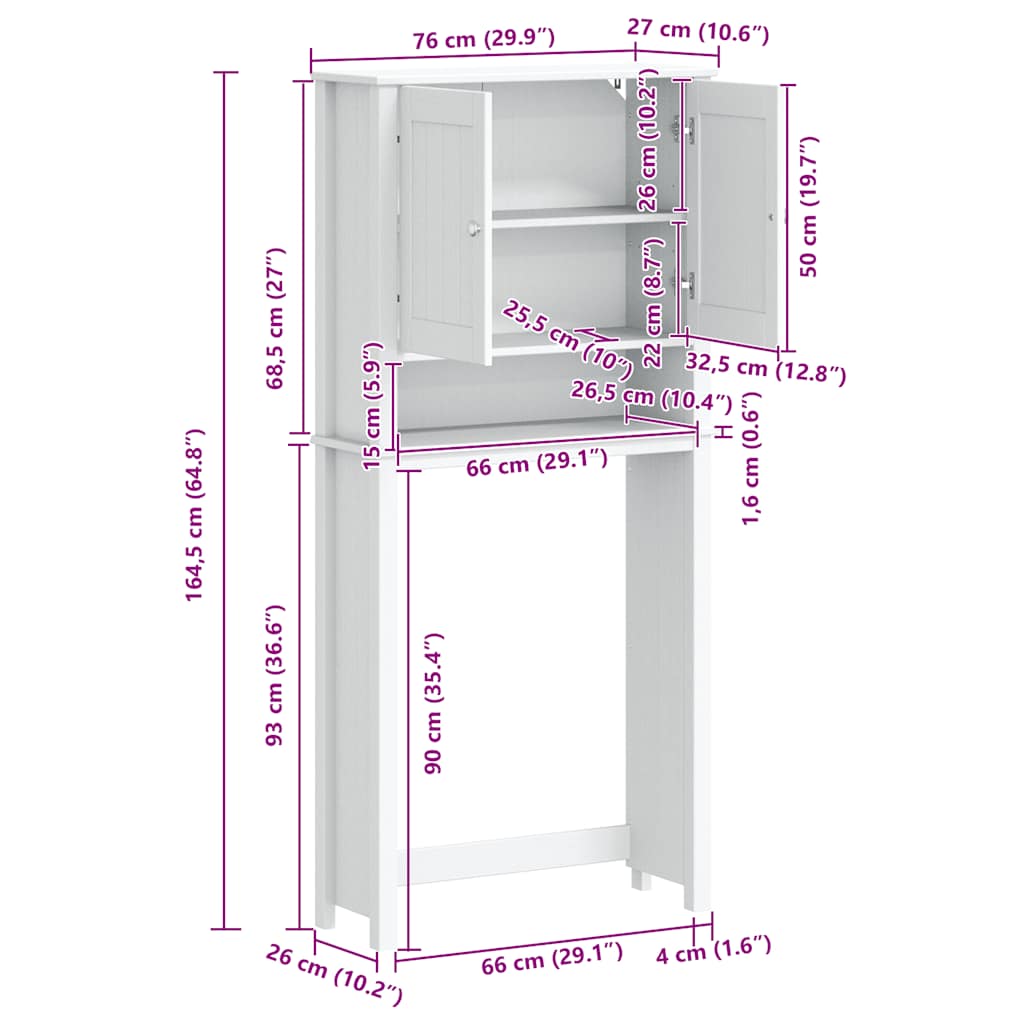 Waschmaschinenschrank BERG Schwarz 76x27x164,5 cm Massivholz