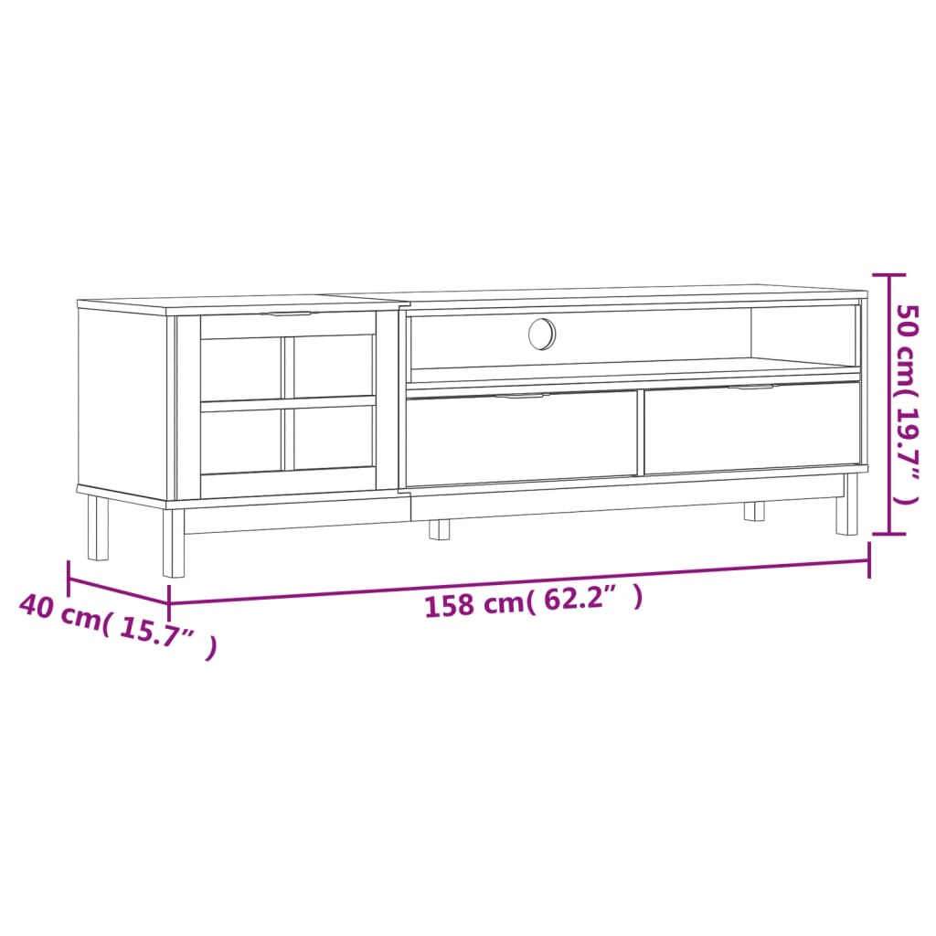 TV-Schrank mit Glastür FLAM 158x40x50 cm Massivholz Kiefer