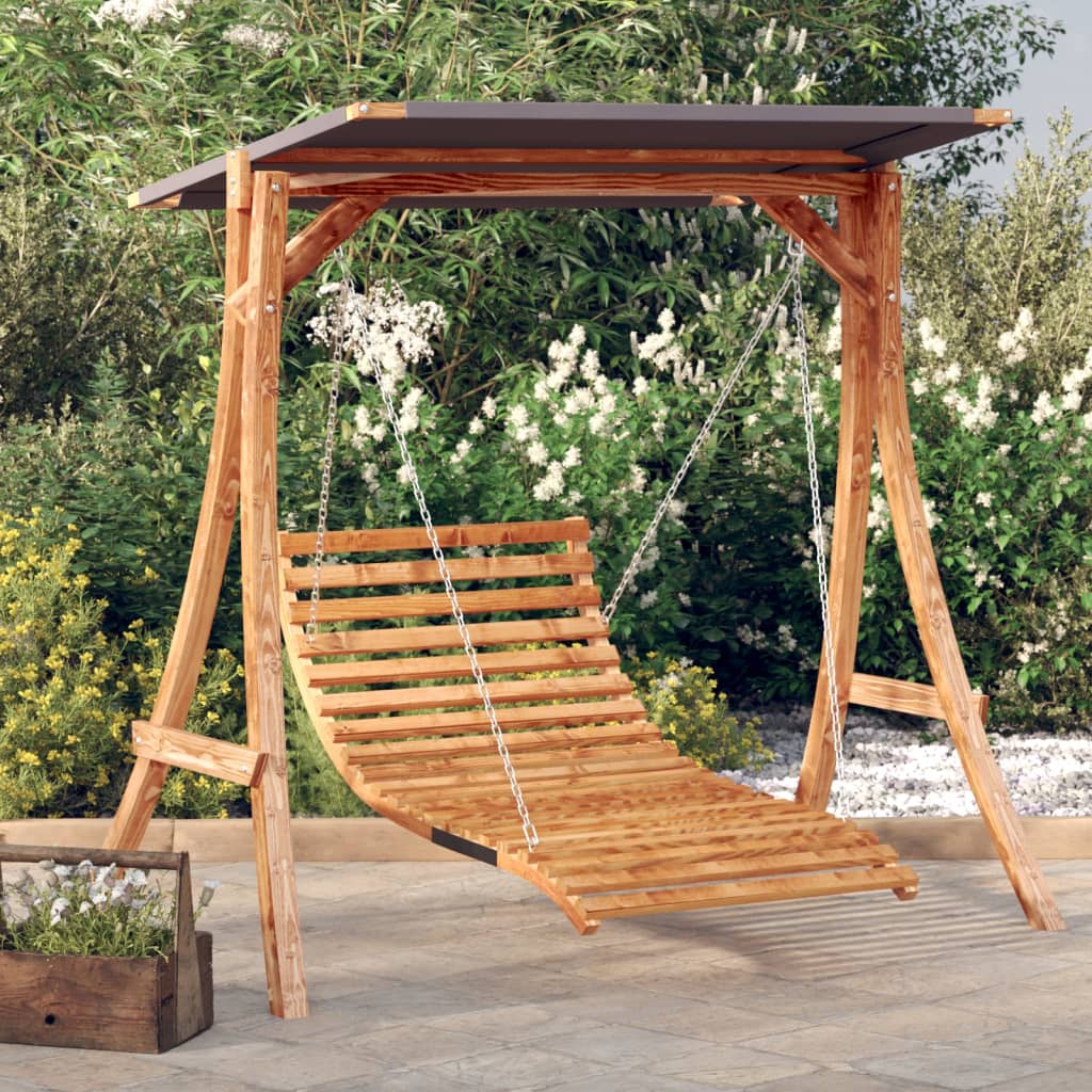Hollywoodschaukel mit Dach Massivholz Fichte mit Teak-Finish
