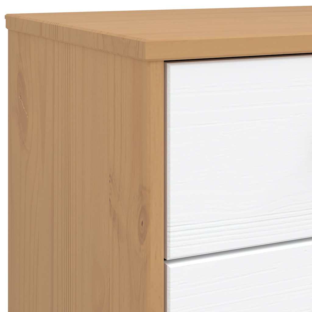 Schubladenschrank OLDEN Weiß und Braun Massivholz Kiefer