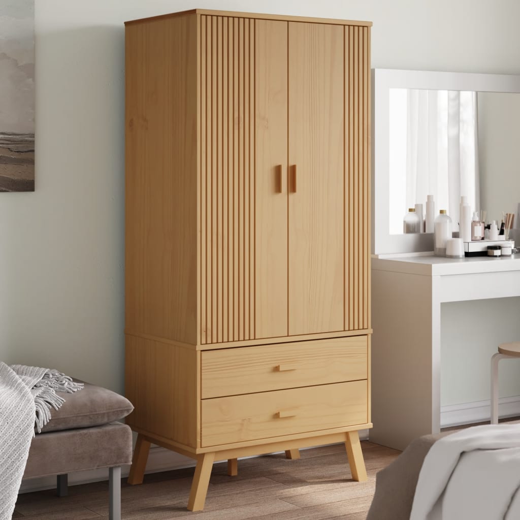 Kleiderschrank OLDEN Braun 76,5x53x172 cm Massivholz Kiefer
