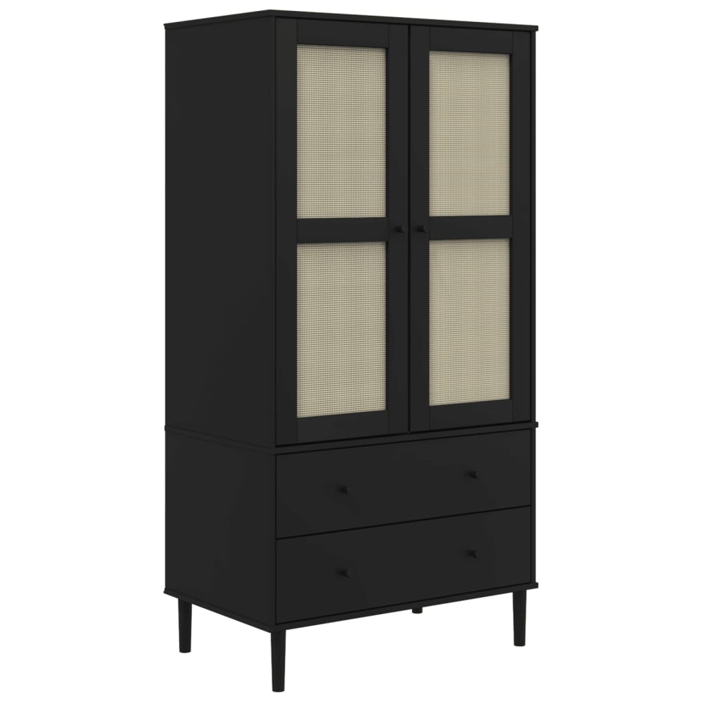 Kleiderschrank SENJA Rattan-Optik Schwarz 90x55x175 cm