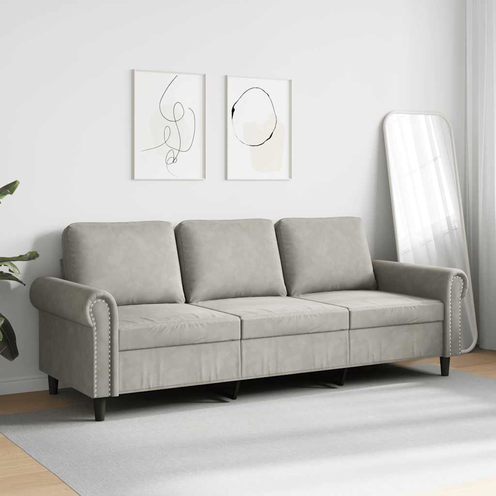 3-Sitzer-Sofa Hellgrau 180 cm Samt