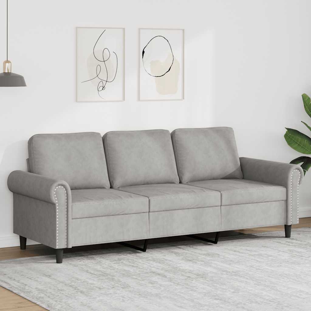 3-Sitzer-Sofa Hellgrau 180 cm Samt