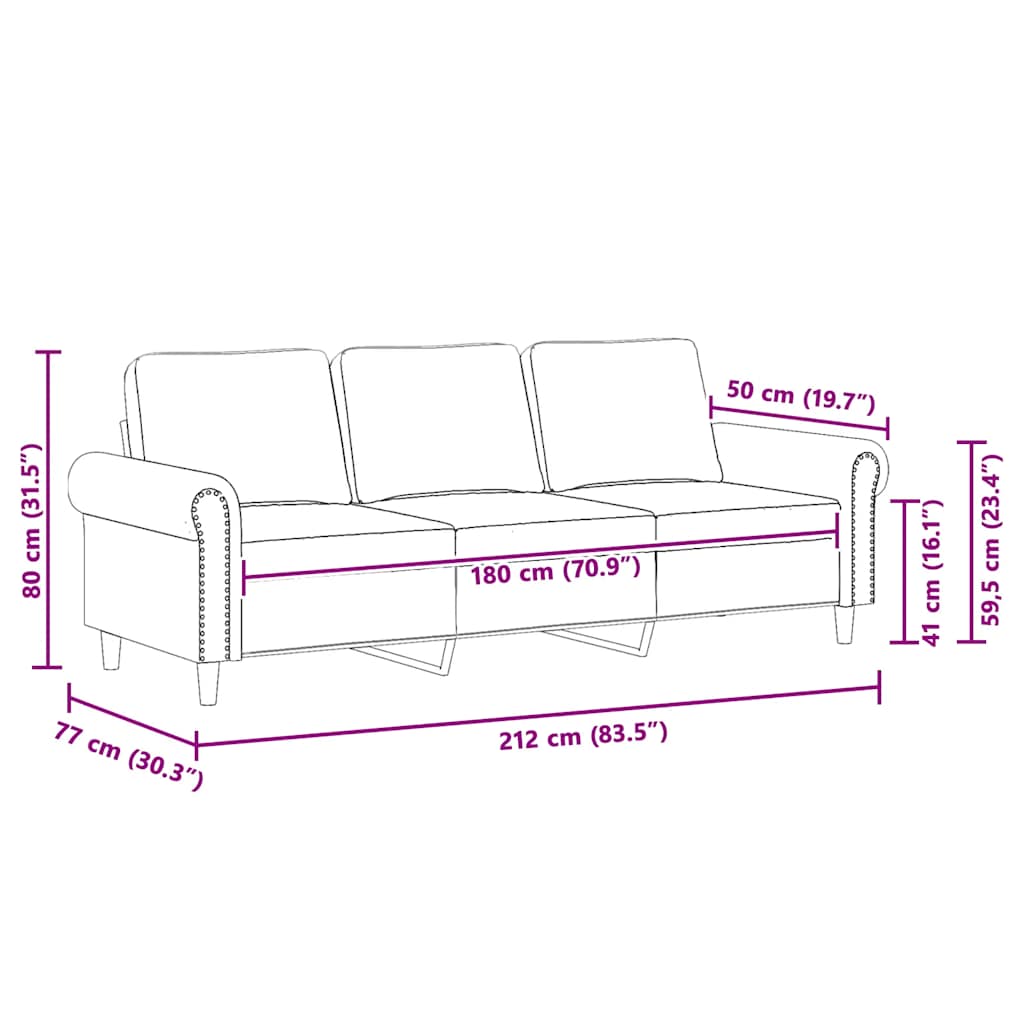 3-Sitzer-Sofa Rosa 180 cm Samt