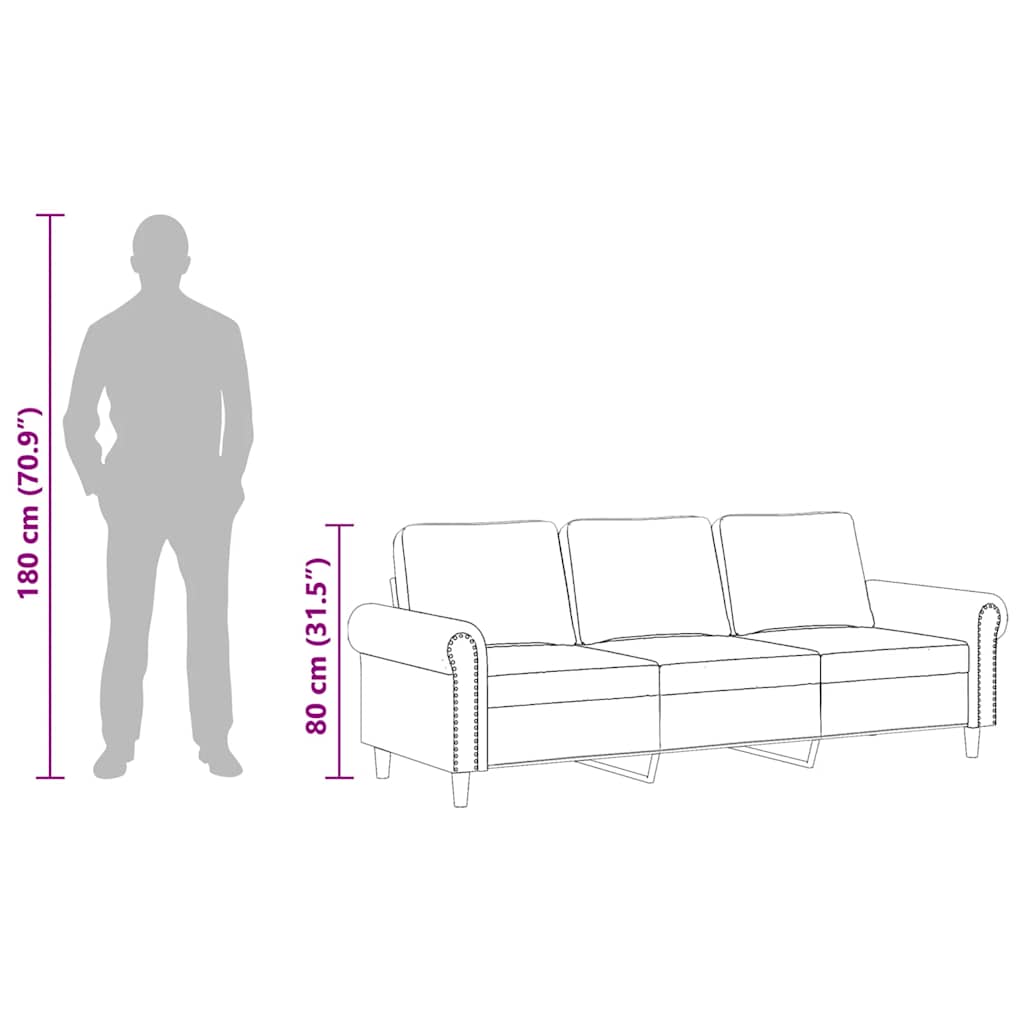 3-Sitzer-Sofa Schwarz 180 cm Samt