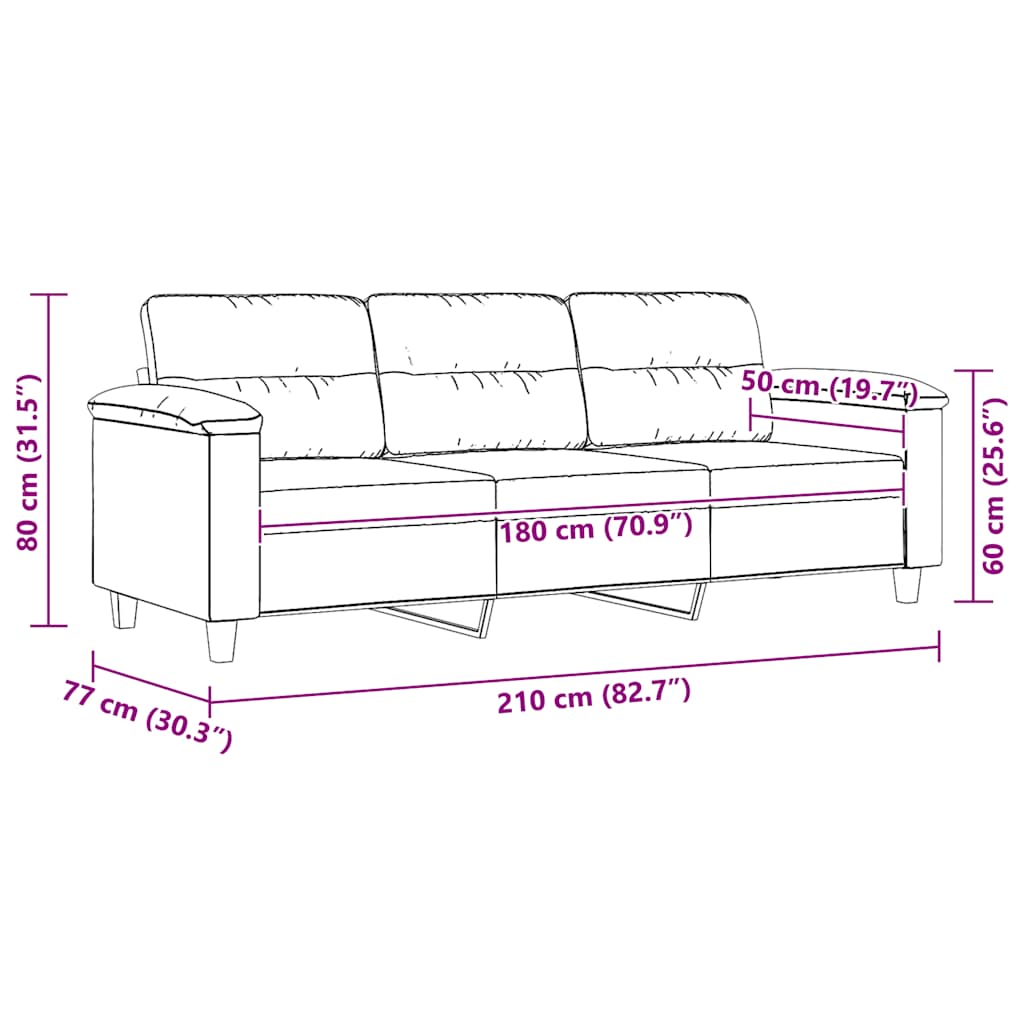 3-Sitzer-Sofa Hellgrau 180 cm Mikrofasergewebe
