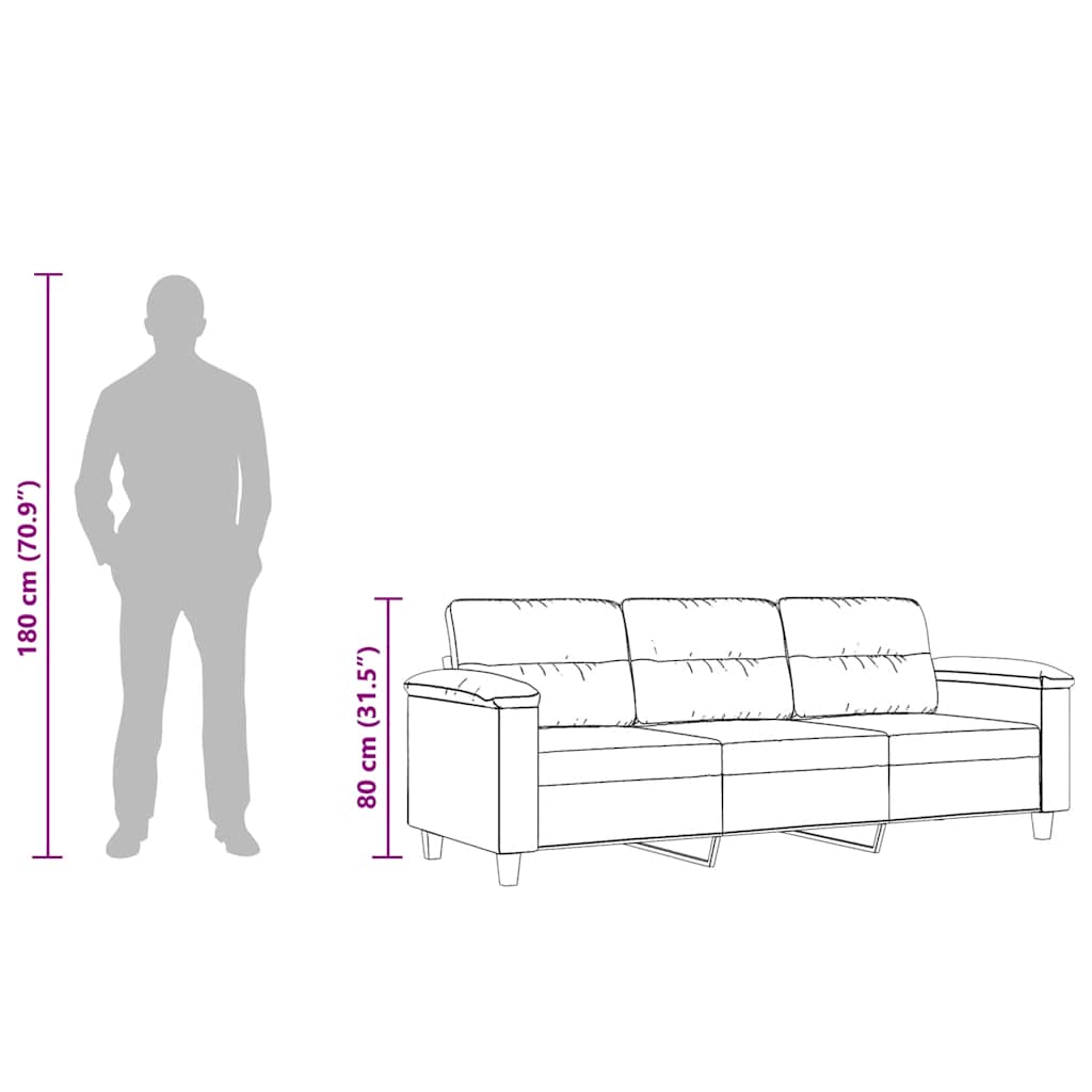 3-Sitzer-Sofa Hellgrau 180 cm Mikrofasergewebe