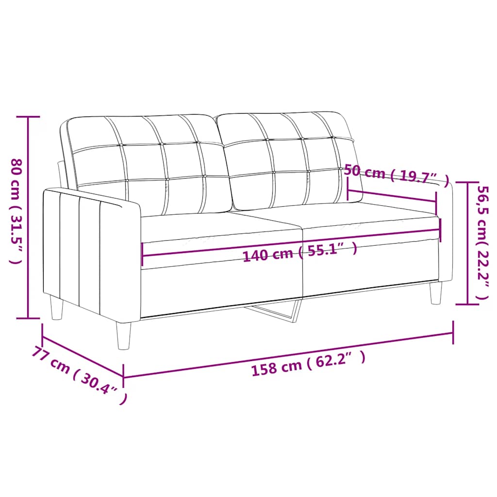 2-Sitzer-Sofa Schwarz 140 cm Kunstleder