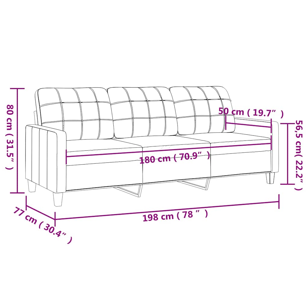 3-Sitzer-Sofa Schwarz 180 cm Kunstleder