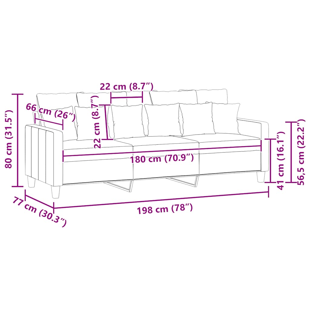 3-Sitzer-Sofa Schwarz 180 cm Stoff