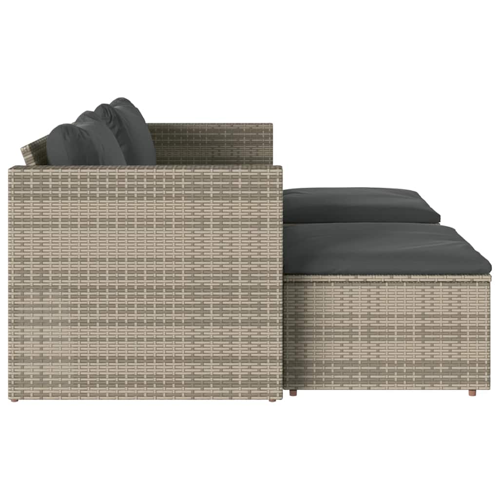 5-tlg. Garten-Sofagarnitur mit Kissen Grau Poly Rattan Akazie