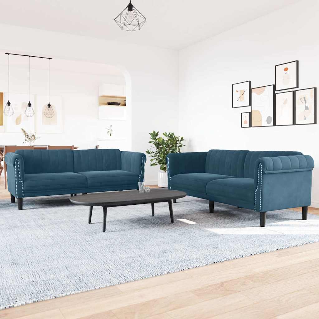 2-tlg. Sofagarnitur Blau Samt