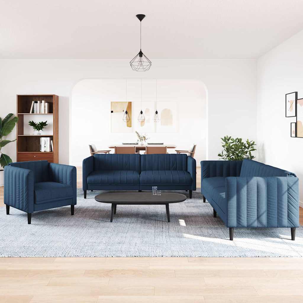 3-tlg. Sofagarnitur Blau Stoff