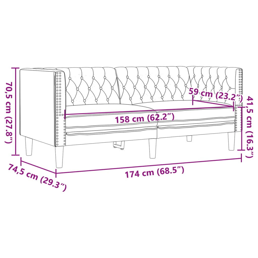 3-tlg. Chesterfield-Sofa-Set Braun Kunstleder