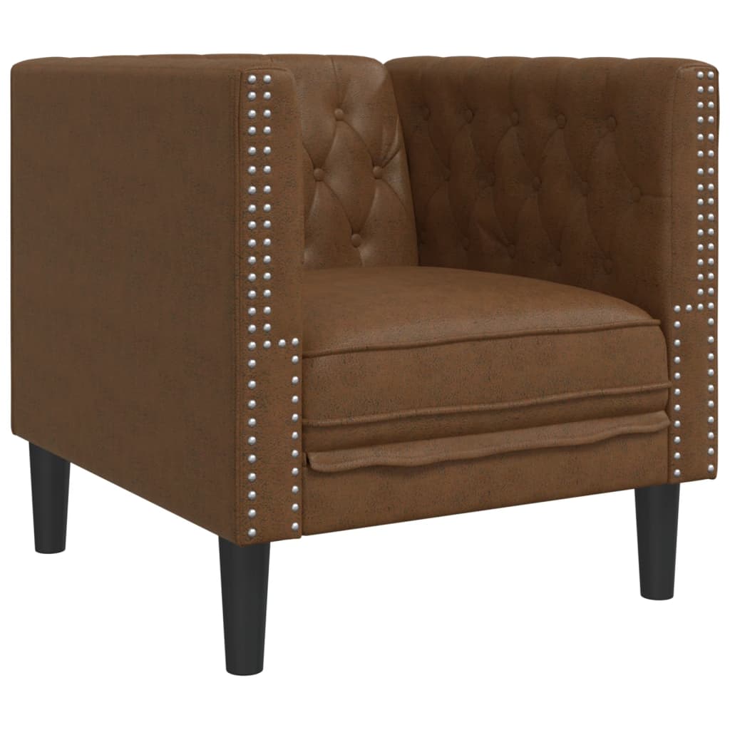 3-tlg. Chesterfield-Sofa-Set Braun Kunstleder Wildleder-Optik