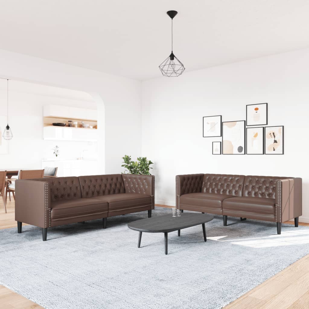2-tlg. Chesterfield-Sofa-Set Braun Kunstleder