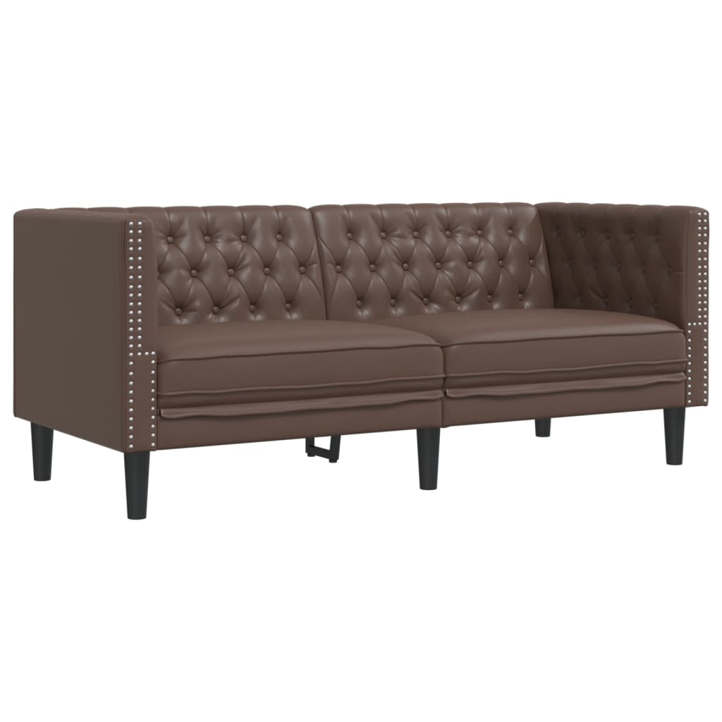 2-tlg. Chesterfield-Sofa-Set Braun Kunstleder