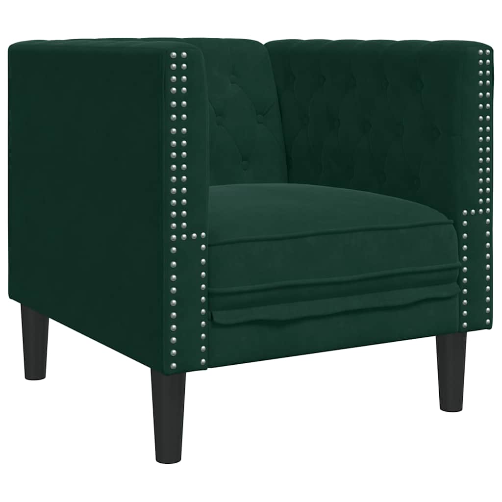 3-tlg. Chesterfield-Sofa-Set mit Nackenrollen Dunkelgrün Samt