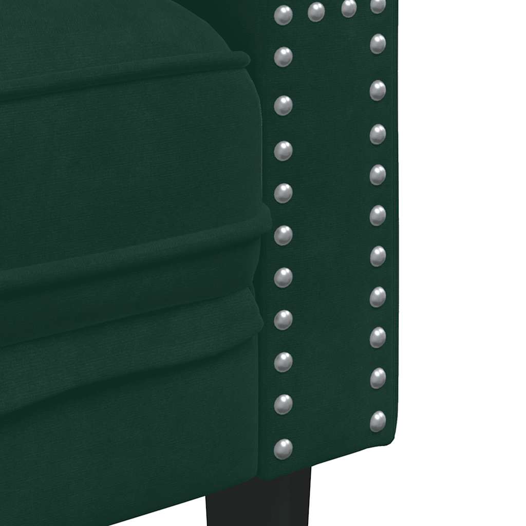 3-tlg. Chesterfield-Sofa-Set mit Nackenrollen Dunkelgrün Samt