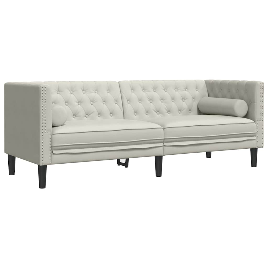 3-tlg. Chesterfield-Sofa-Set mit Nackenrollen Creme Samt