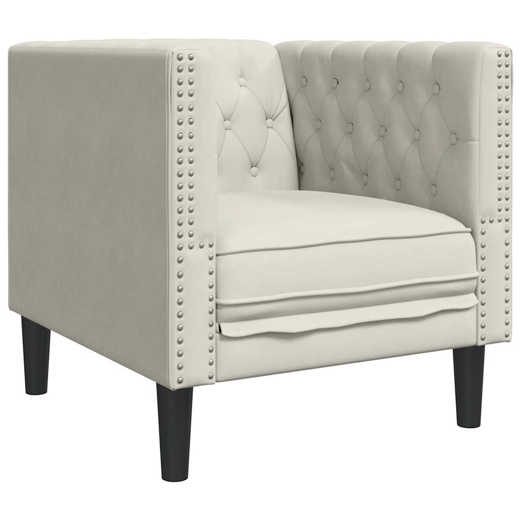 3-tlg. Chesterfield-Sofa-Set mit Nackenrollen Creme Samt