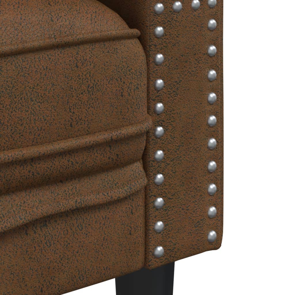 3-tlg. Chesterfield-Sofa-Set Braun Kunstleder Wildleder-Optik