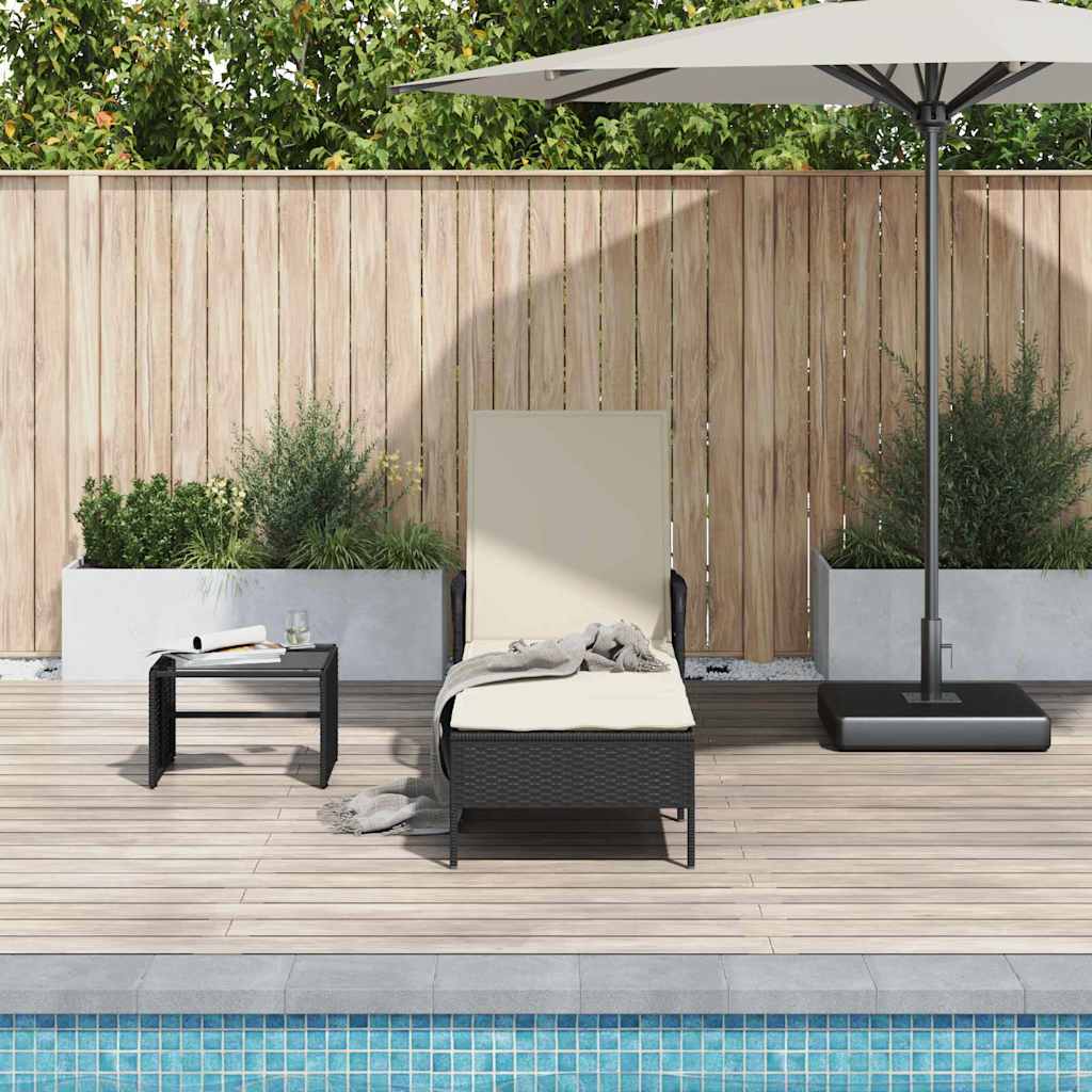 Sonnenliege Schwarz und Cremeweiß 55 x 200 x 92 cm Poly-Rattan