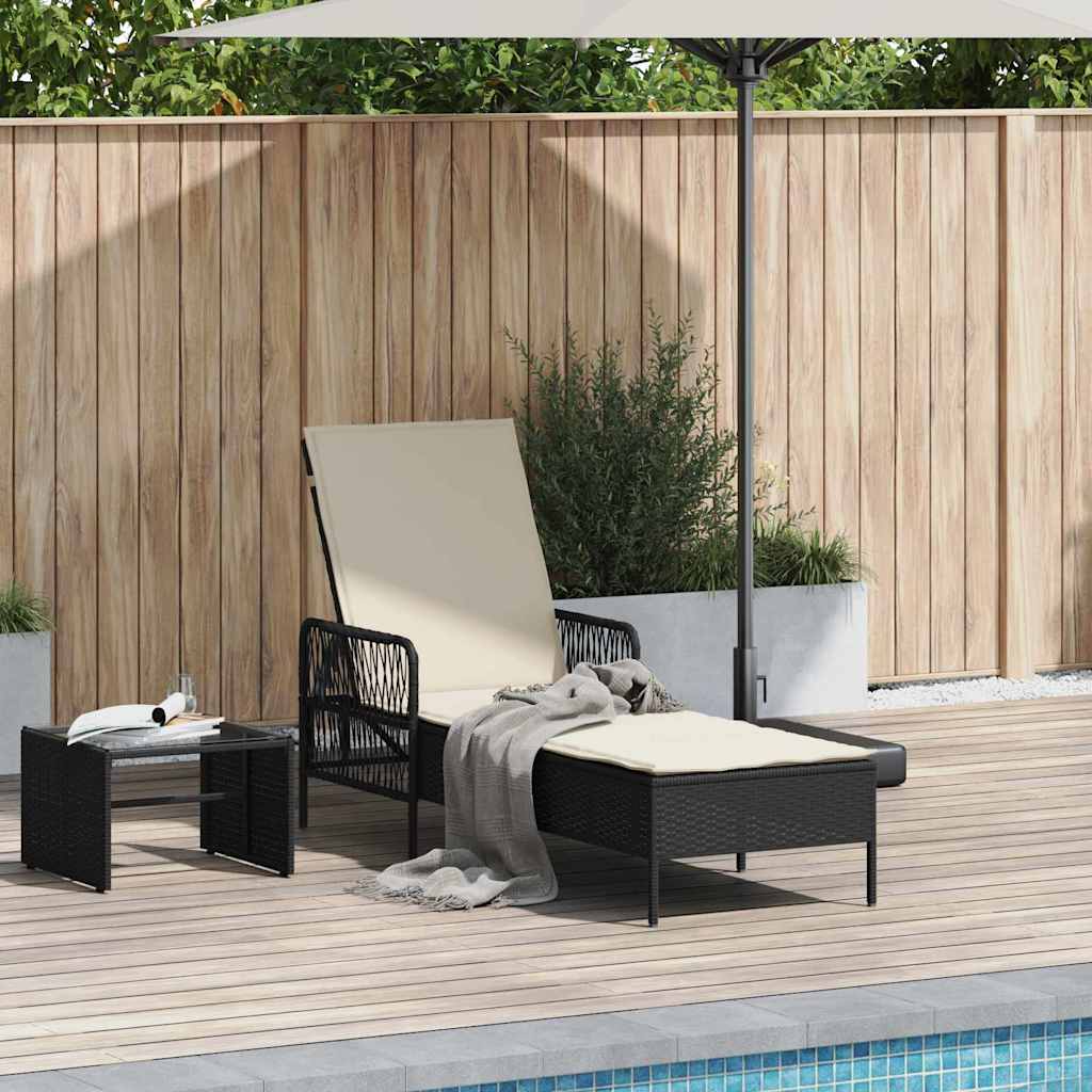Sonnenliege Schwarz und Cremeweiß 55 x 200 x 92 cm Poly-Rattan
