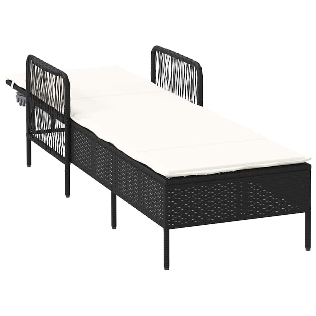 Sonnenliege Schwarz und Cremeweiß 55 x 200 x 92 cm Poly-Rattan