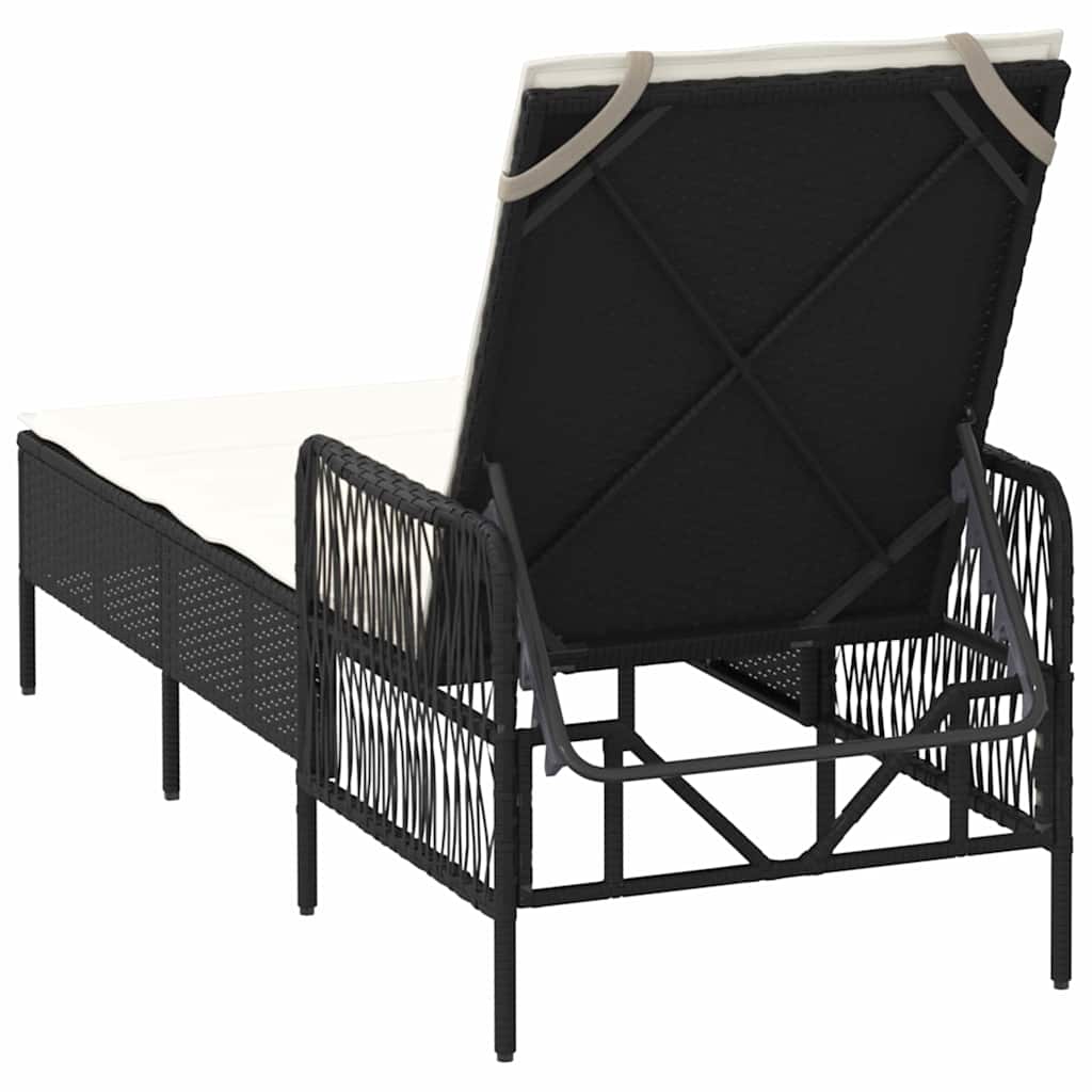 Sonnenliege Schwarz und Cremeweiß 55 x 200 x 92 cm Poly-Rattan