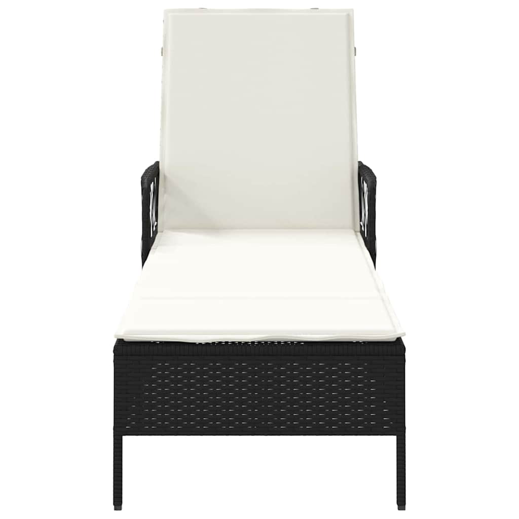 Sonnenliege Schwarz und Cremeweiß 55 x 200 x 92 cm Poly-Rattan