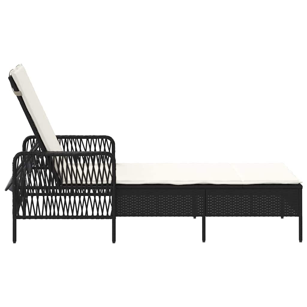 Sonnenliege Schwarz und Cremeweiß 55 x 200 x 92 cm Poly-Rattan