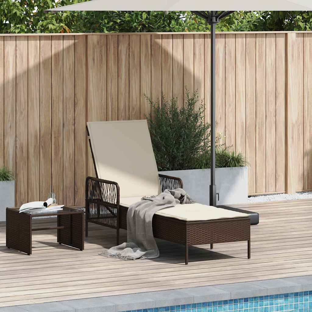 Sonnenliege Braun und Creme Weiß 55 x 200 x 92 cm Poly-Rattan