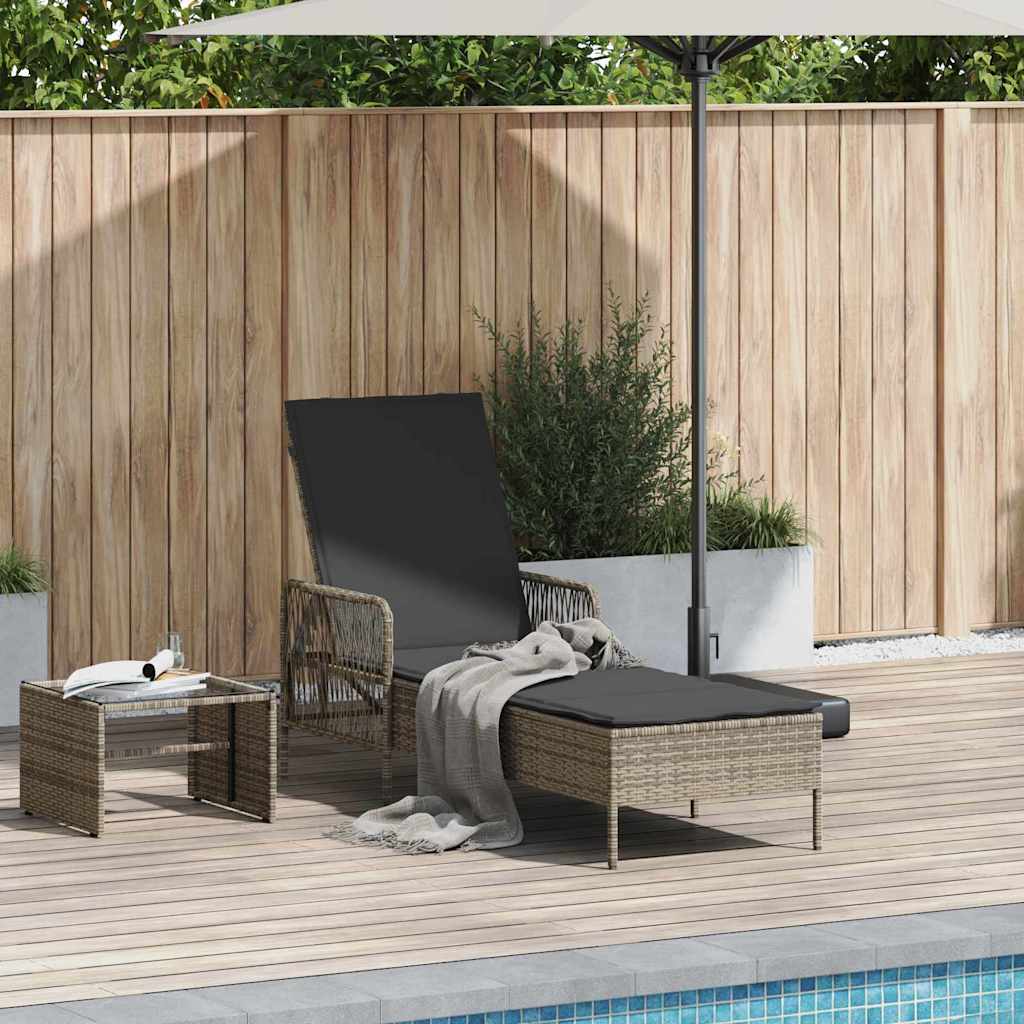 Sonnenliege Grau und Dunkelgrau 200 x 55 x 92 cm Poly-Rattan