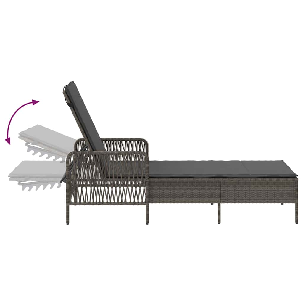 Sonnenliege Grau und Dunkelgrau 200 x 55 x 92 cm Poly-Rattan