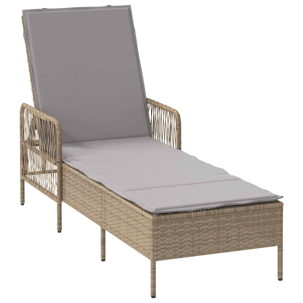 Sonnenliege Beige und Hellgrau 200 x 55 x 92 cm Poly-Rattan